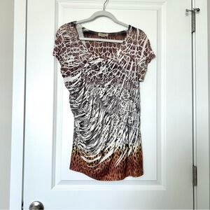 OneWorld Animal Print Ruched Short Sleeve Top